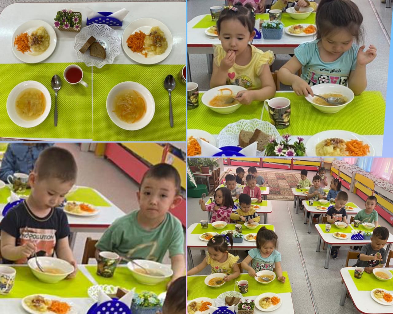 Балалардың тамақтану сәтінен көрініс